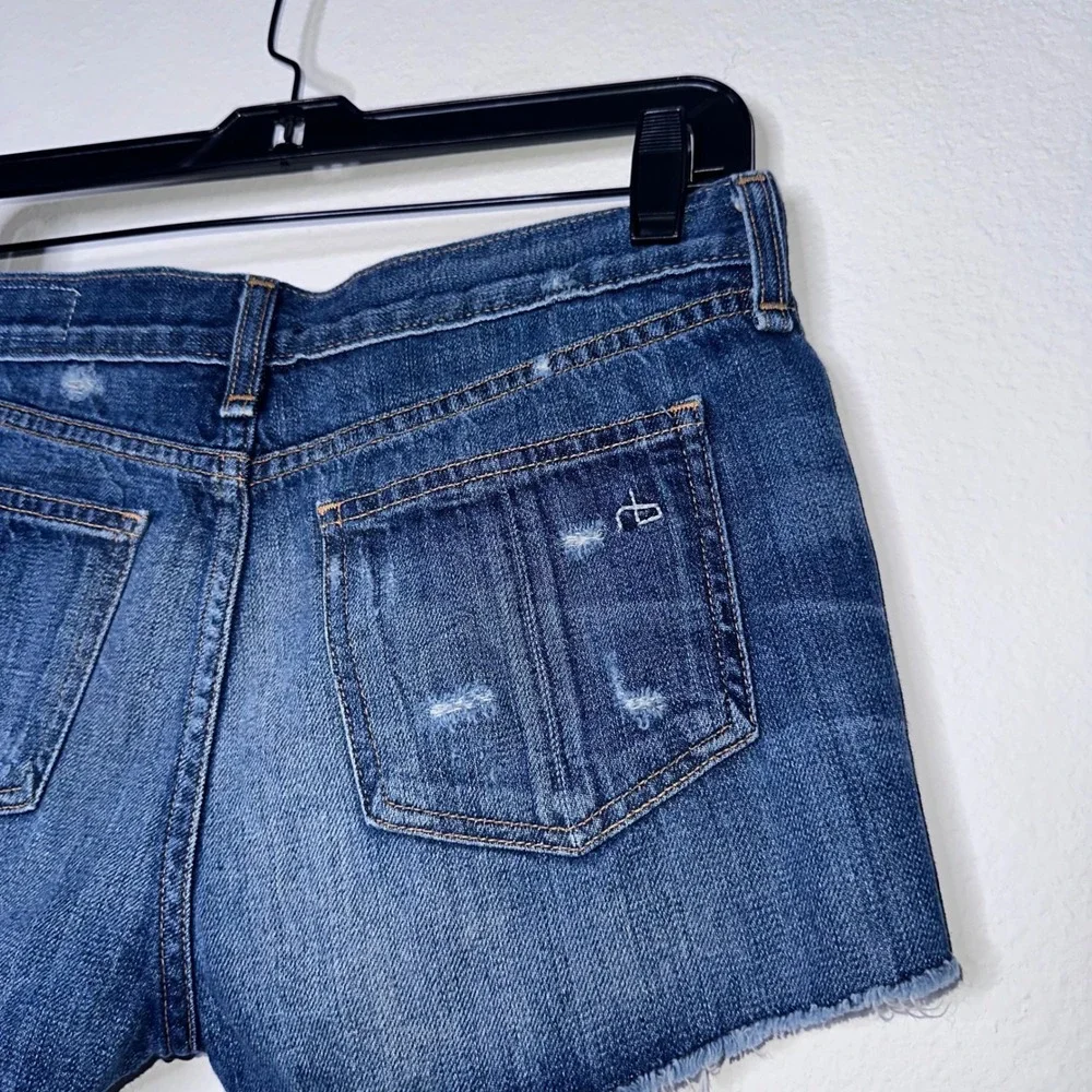 Rag & Bone JEAN Distressed Cut-Off Denim Shorts Blue Size 26 Medium Wash